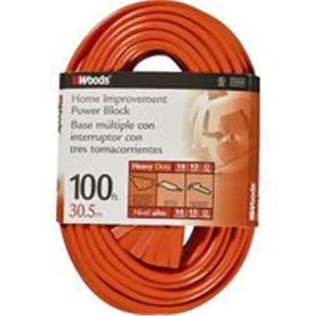 Southwire SJTW Extension Cord, 14 AWG, 14/3, 3 Outlets, Orange, Vinyl, 100 ft 8026528